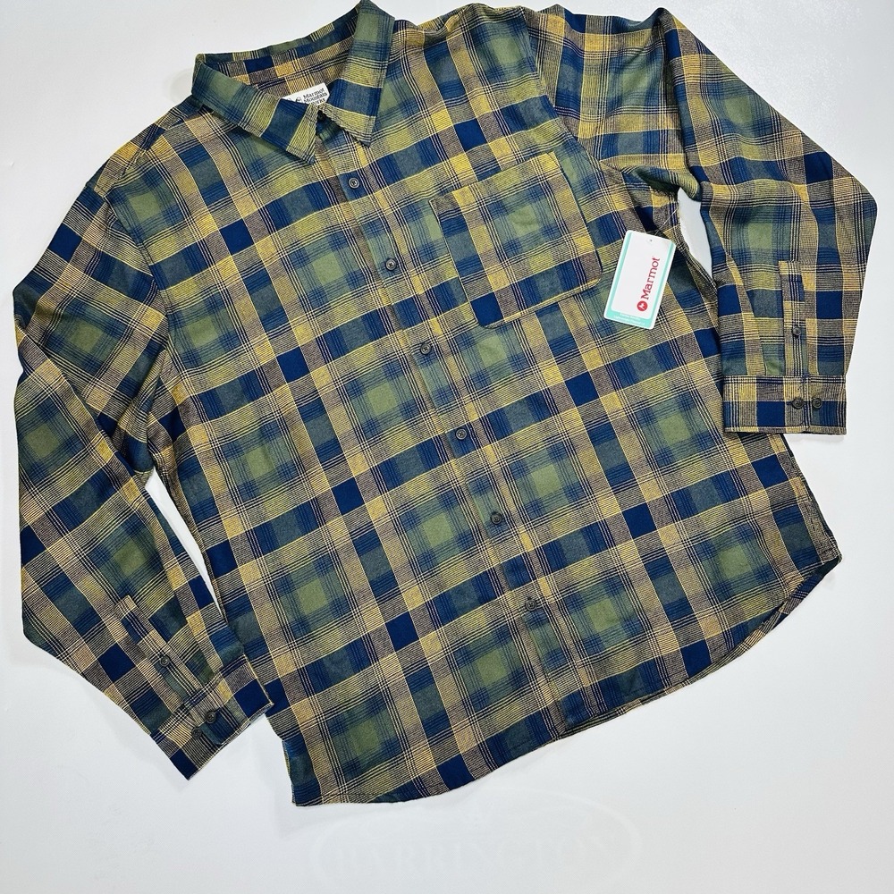 Marmot Mountain Works Plaid Flannel Shirt Men's XXL 2TG Button Front Outdoor NWT